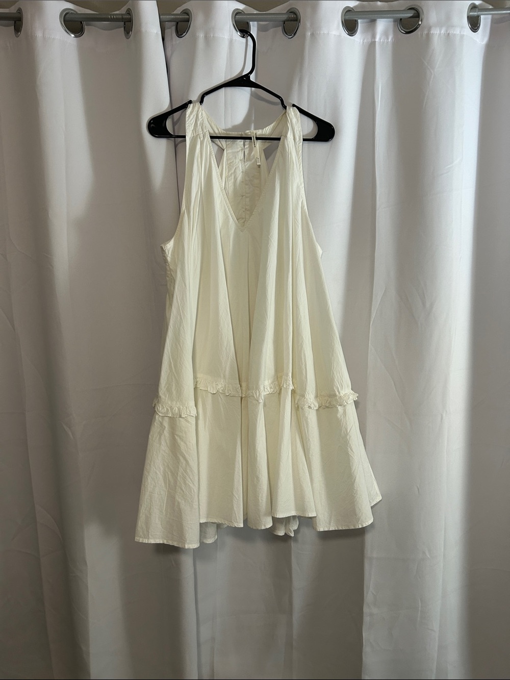 Anthropologie Cream Ruffle-Trim Sleeveless Swing Dress